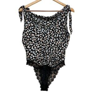 Intimately Free People Tie top black multicolor bodysuit S